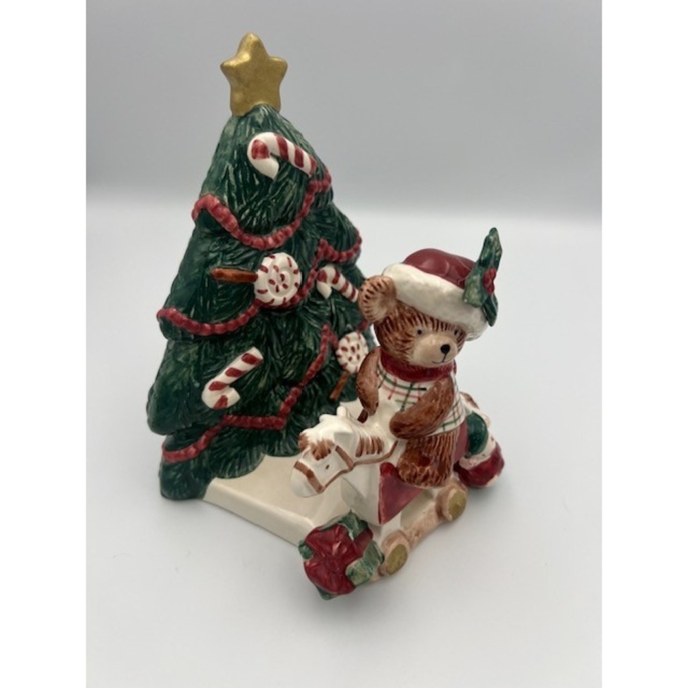 Fitz and Floyd Christmas Bear Rocking Horse Tree Ceramic Napkin Holder